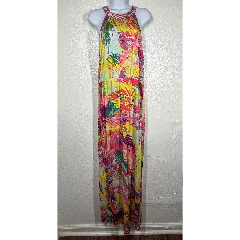 BCBGMAXAZRIA Karsen Tropical Abstract Maxi Dress Medium Bright Spring Resort NWT - Picture 1 of 10